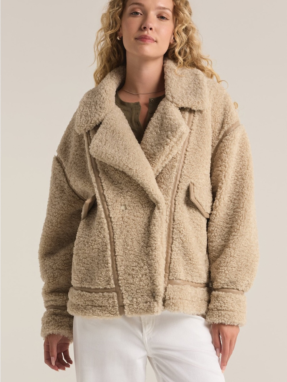 Z Supply Cream Teddy Sherpa Peacoat